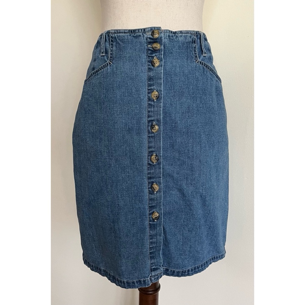 Vintage 90s Western Denim Skirt Gloria Vanderbilt Button Front Size S/M